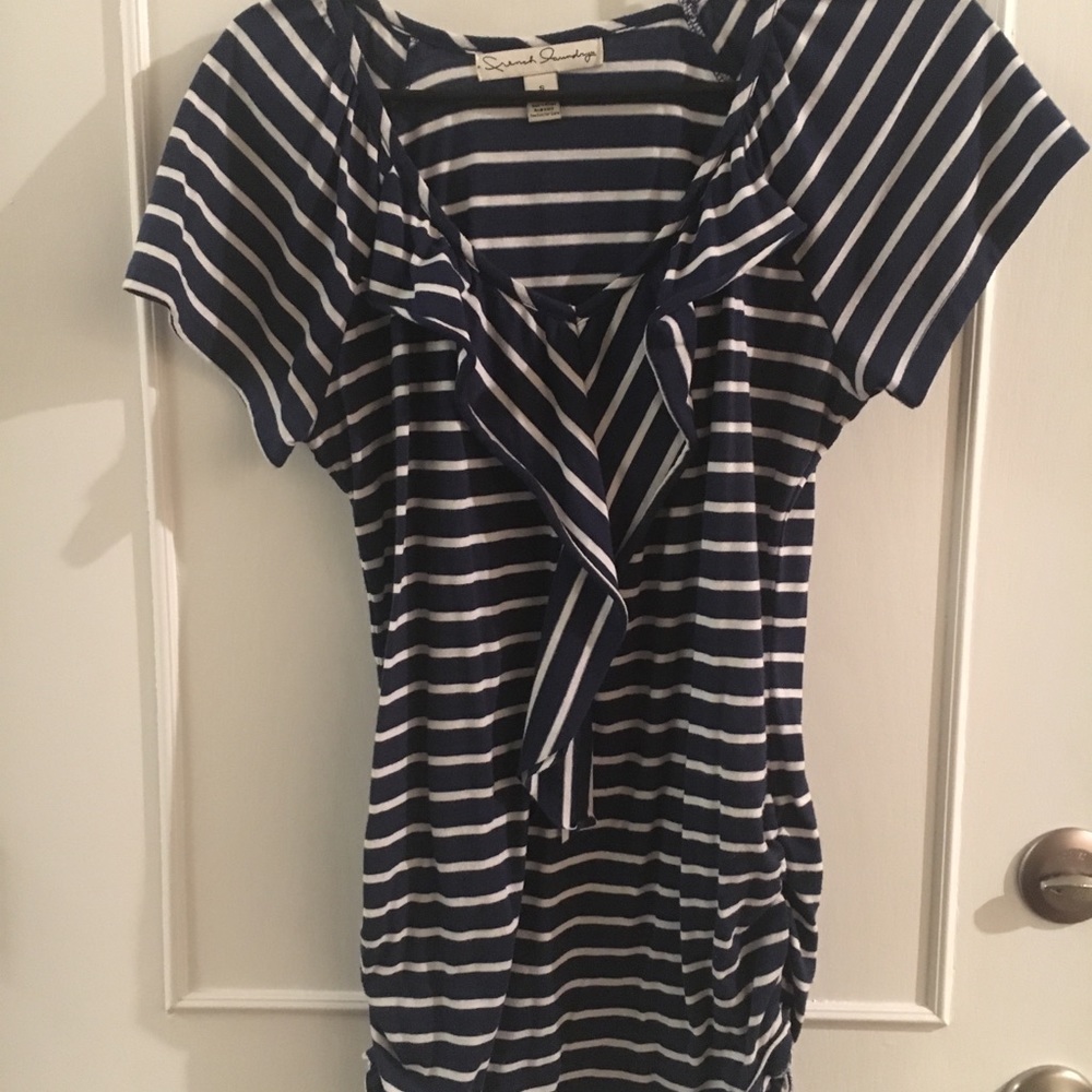 Navy and white ruffle tank
